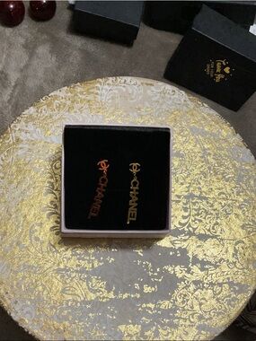 Gold Logo Drop Earrings